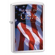 Зажигалка Zippo 24797 Made in USA Flag Brushed Chrome (крупнозернистая шлифовка хрома, рисунок флага США, надпись)