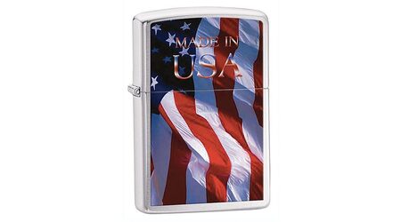 Зажигалка Zippo 24797 Made in USA Flag Brushed Chrome (крупнозернистая шлифовка хрома, рисунок флага США, надпись)