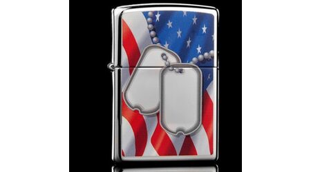 Зажигалка Zippo 28291 Flag And Dog Tags High Polish Chrome (зеркальный хром, рисунок армейских жетонов на фоне флага США)