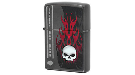 Зажигалка Zippo 28618 Harley Davidson Skull Flames Gray Dusk (тонированный хром с микроцарапинами, рисунок черепа и пламени. логотип)