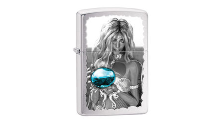 Зажигалка Zippo 28651 Mermaid and Blue Orb Brushed Chrome (крупнозернистая шлифовка хрома, рисунок русалки с голубым шаром)