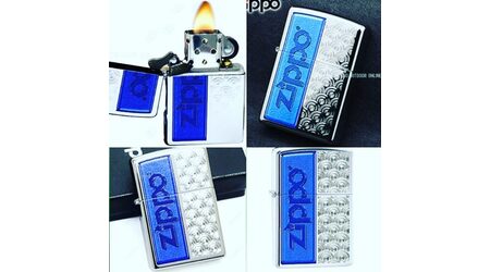 Зажигалка Zippo 28658 Blue Swirl with Zippo Logo High Polish Chrome (зеркальный хром, гравированный орнамент, логотип Зиппо)