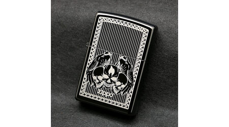 Зажигалка Zippo 28678 Winged Skulls Ebony (черный глянец, гравированный рисунок черепов с крыльями, логотип Зиппо)