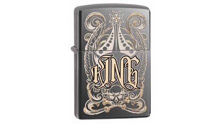 Зажигалка Zippo 28798 King Venetian Black Ice (тонированный цирконием зеркальный хром, гравировка рисунка и надписи Король)