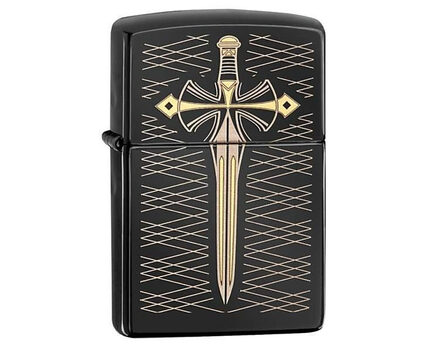 Купите зажигалку Zippo 28799 Gold Sword Ebony (черный глянец, гравировка меча с золочением) в интернет-магазине